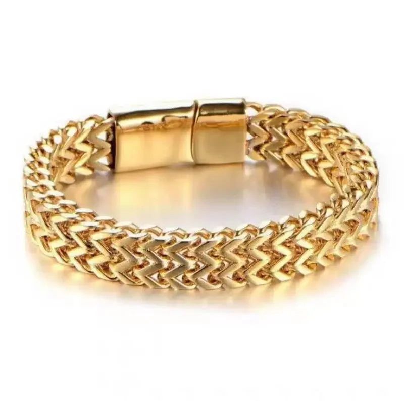 Stainless Steel Braided Double Row Metal Bracelet with Magnetic Clasp Men's Personalized Hip Hop Rock Party Punk Jewelry