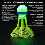 Glow-in-the-Dark LED Badminton Shuttlecocks (1/2/5 Packs): Windproof Design for Practice & Nighttime Play