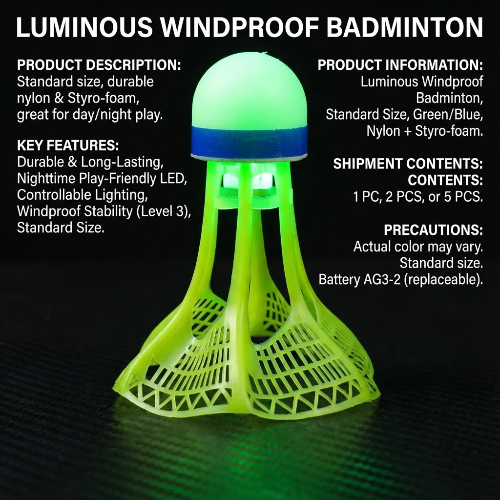 Glow-in-the-Dark LED Badminton Shuttlecocks (1/2/5 Packs): Windproof Design for Practice & Nighttime Play