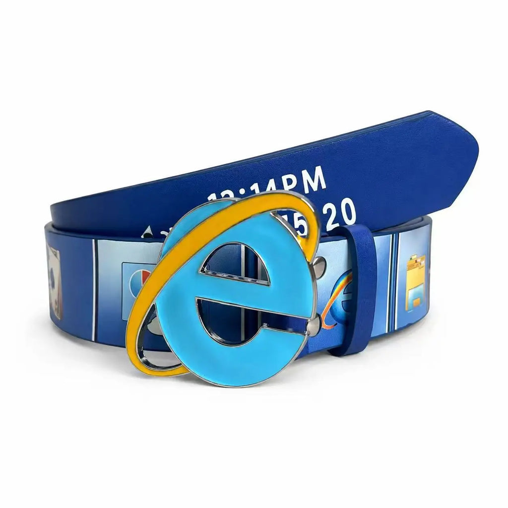 Windows7 Vintage Belt Retro Desktop UI Printed Pin Buckle Belt PU Casual Waist Strap for Men Women Y2K Denim Streetwear Nerd Style Accessory
