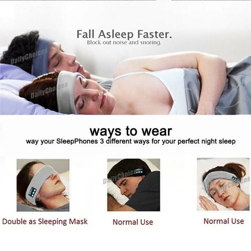 Wireless Stereo Bluetooth 5.0 Headphone Running Sleeping Earphone Headset Knit Sports Music Headband Eye Mask With MIC Long Life उप चित्र