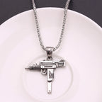 Punk Uzi Pistol Machine Gun Necklace Pendant - Fashion Hip Hop Jewelry for Men Handsome Personality Accessory