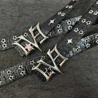 Y2K Punk Rivet Leather Belts Star PU Waist Strap Double Row Hollow vintage punk rock waistband goth subculture street hip-hop