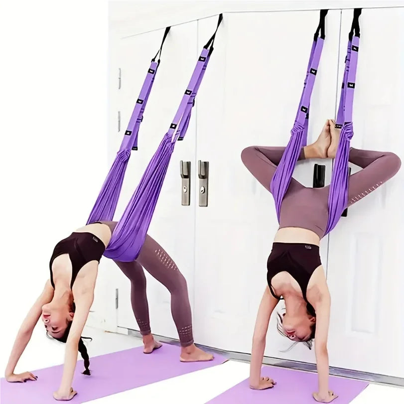 A Universal Yoga Stretching Strap with Door Anchor, Polyester Fitness Strap, Leg Stretch, Backbend Assisted Dance, Ballet