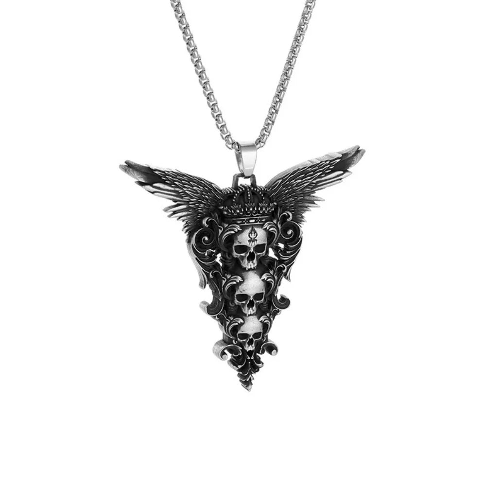 Vintage Crown Skull Wing Pendant, Men's Punk Hip Hop Rock Charm Jewelry Necklace, New Gothic Versatile Accessories, Party Gifts