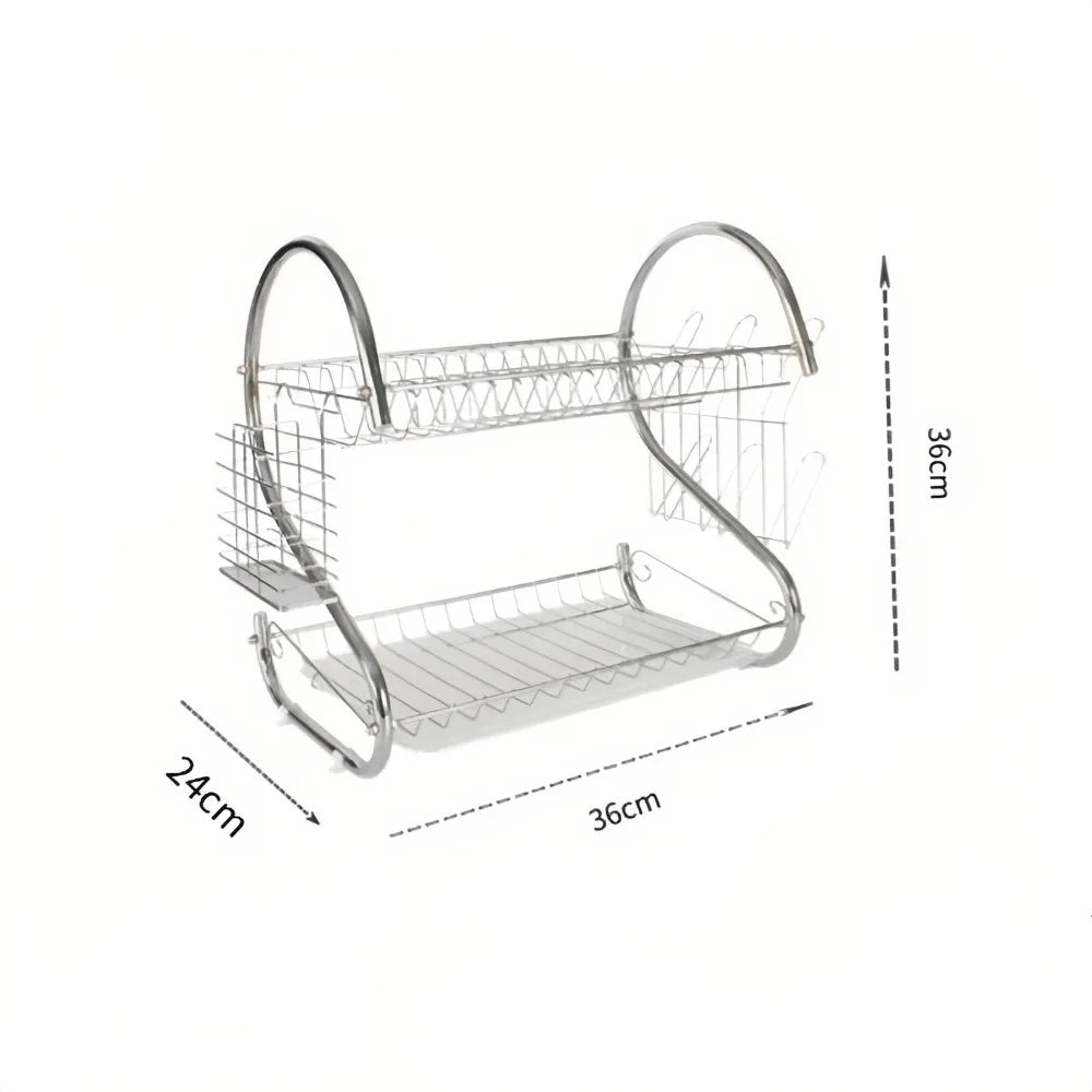 High Quality Stainless Steel Dish Drying Rack S Shape Metal Tableware Holder 2 Tier Space Saving Kitchen Organizer Kitchen