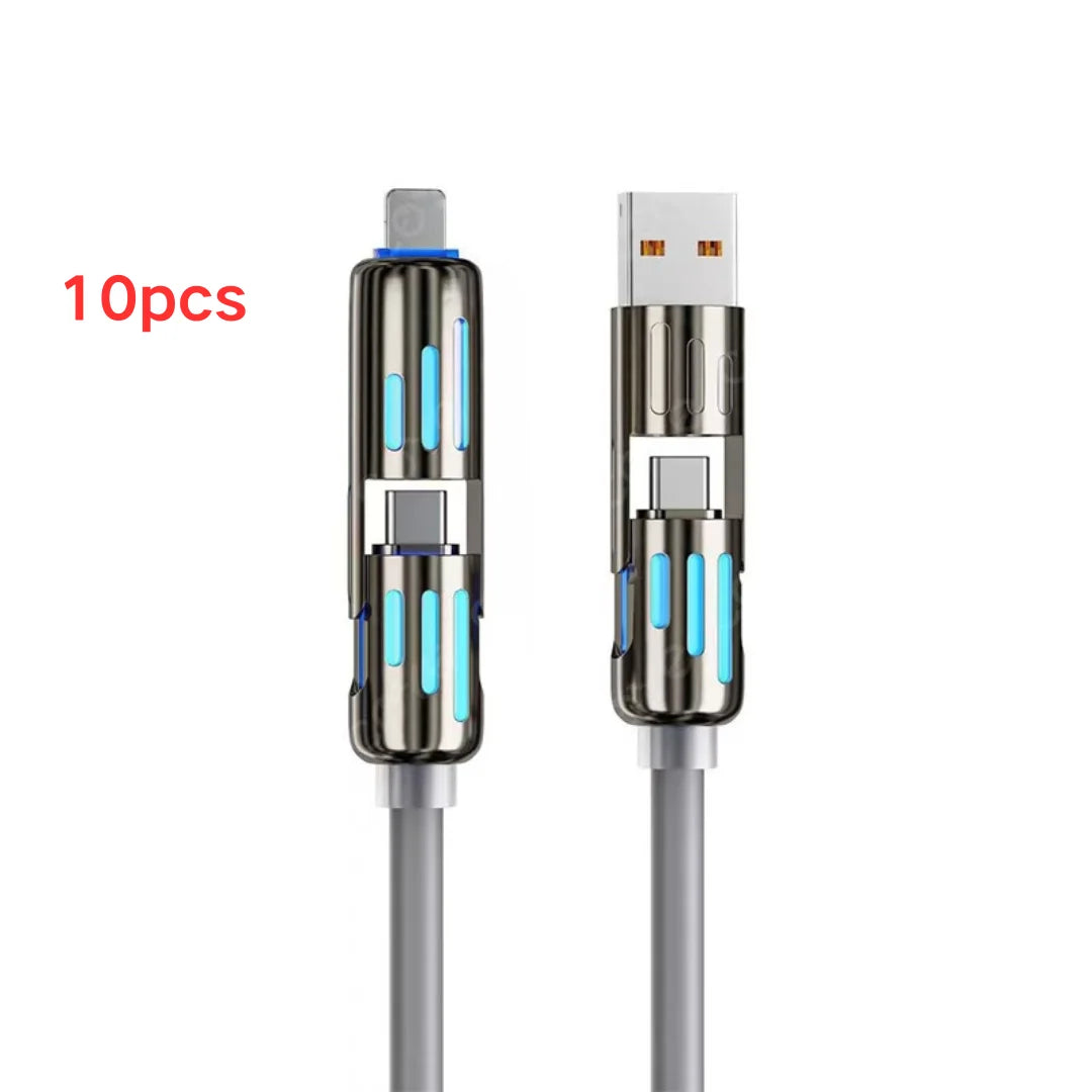 USB、Type C, lightning-Max 240W Fast Charging and Data Sync MFISH 4-in-1 Multi-Function USB Charging Cable for 16/15, iPad