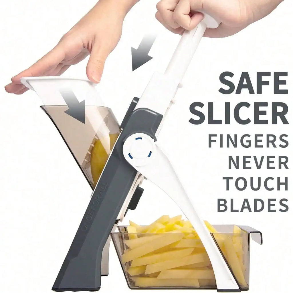 Safe Mandoline Slicer 5 in 1 Vegetable Chopper Food Potato Cutter, Strips Julienne Dicer Adjustable Thickness 0.1-8 mm Kitchen Chopping Artifact Fast Meal Prep
