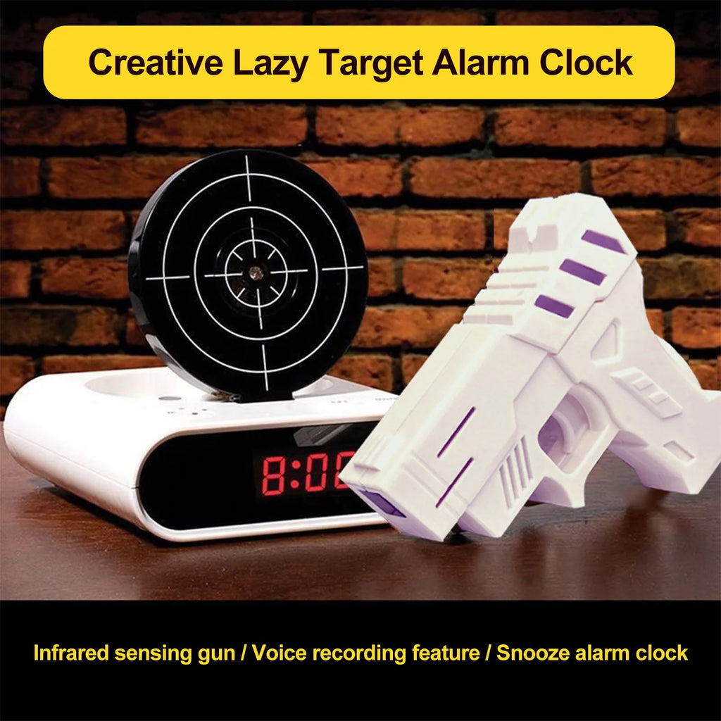 Target Alarm Clock with Gun & LED Display Creative Target Laser Shooting Clocks 2 Alarming Wake Up Digital Electronic Desk Clock