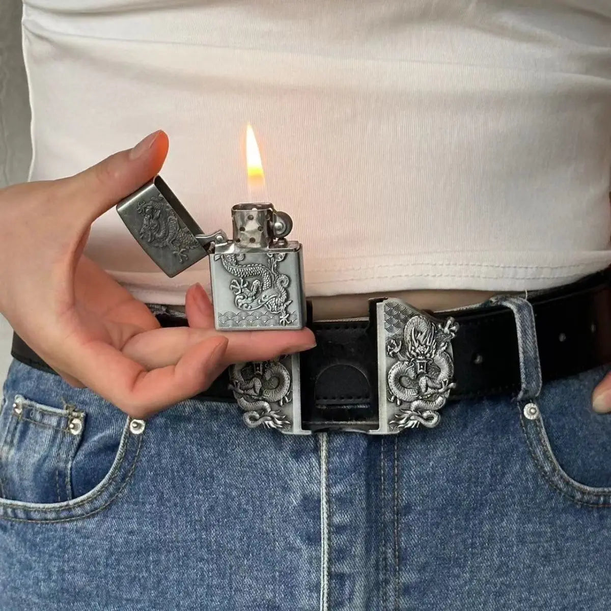 Poker Trendy Metal Belt Buckle Lighter, Men's Belt-integrated Lighter, Smoking Accessory & Gift