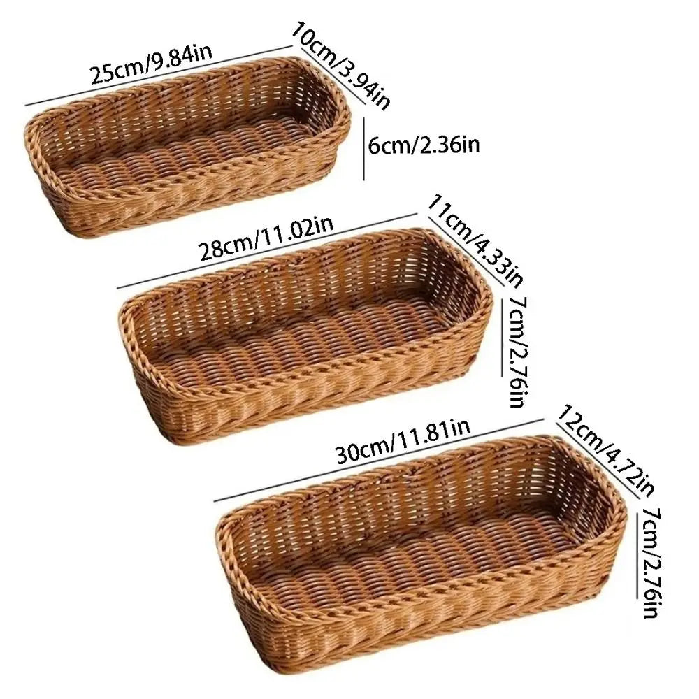 Rectangular Imitation Rattan Storage Basket Household Portable Tableware Storage Container Universal Save Space Faux Wicker Tray