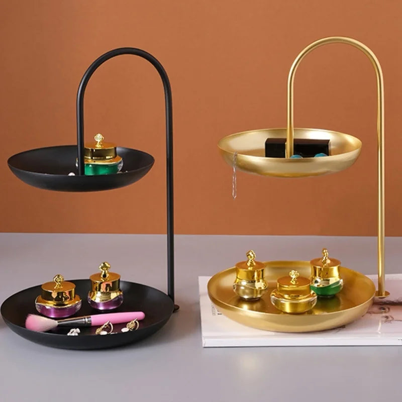 2 Tier Iron Fruit Serving Tray Waterproof Multi Tier Storage Platter For Coffee Table Party