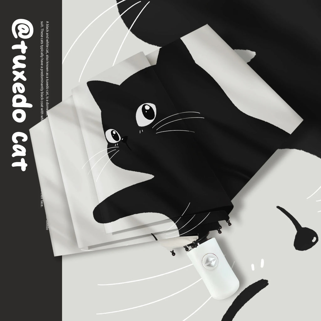 Classic Tuxedo Cats Auto Parasol - Heavy Duty UPF 50+ Black Lining, 8 Fiberglass Ribs Wind Resistant, Digital Print Foldable for