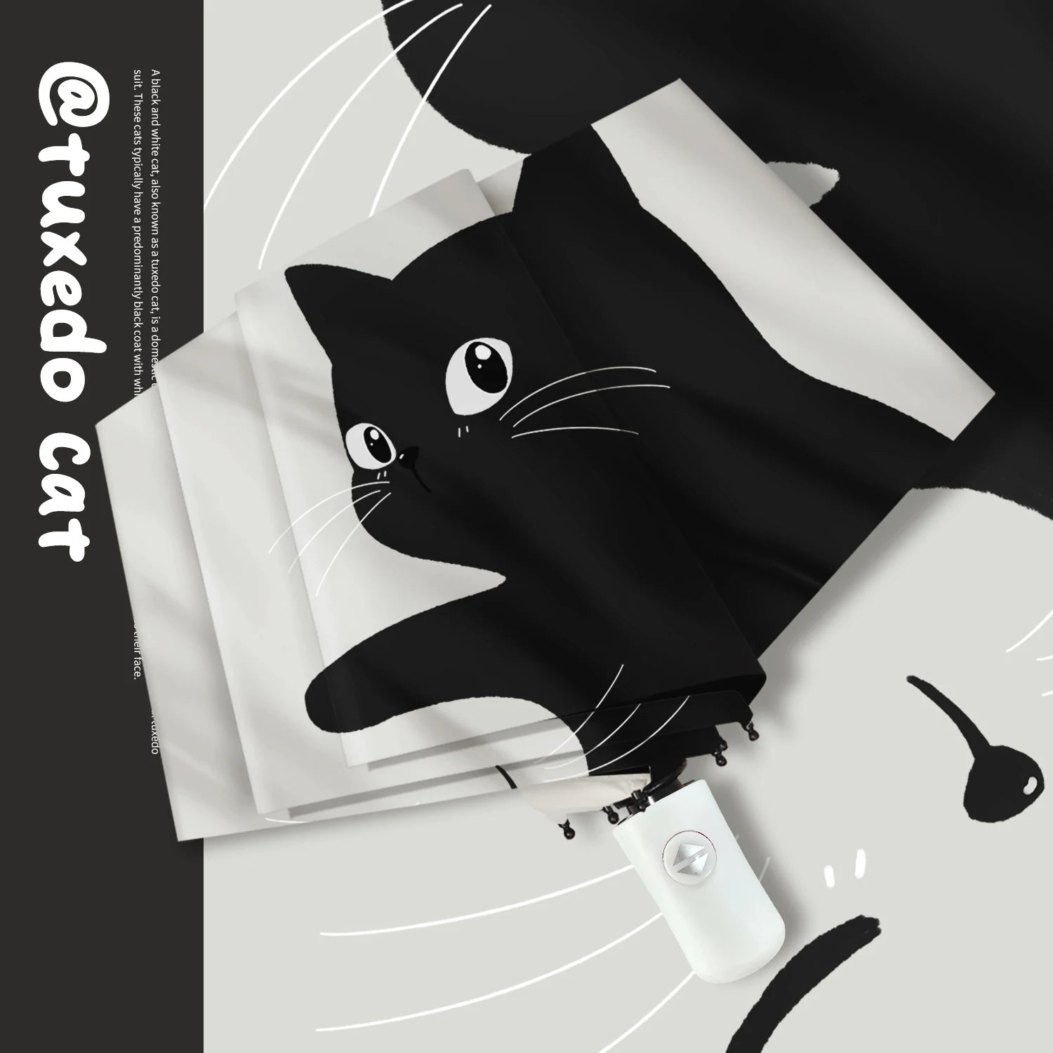 Classic Tuxedo Cats Auto Parasol - Heavy Duty UPF 50+ Black Lining, 8 Fiberglass Ribs Wind Resistant, Digital Print Foldable for