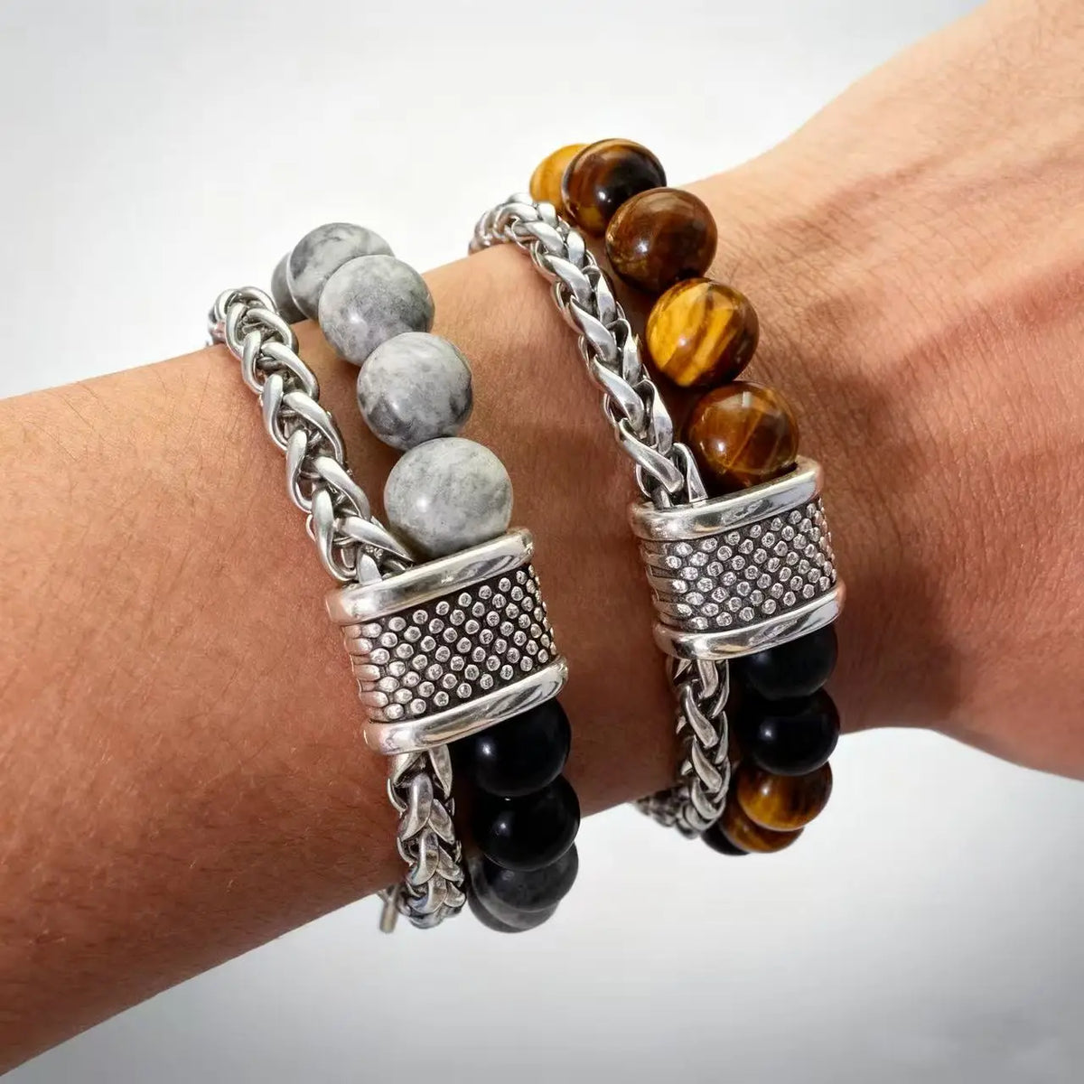 YQ  Stainless Steel Hand Chain Tiger Eye Bead Bracelet For Men Jewelry Rosary Accessories मुख्य तस्बिर