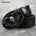 HERSHINE Men's Vintage Embossed Leather Belt (1 Piece), Skull Ghost Buckle, Y2K Gothic Punk Rock Hip Hop Accessory，spring，summer