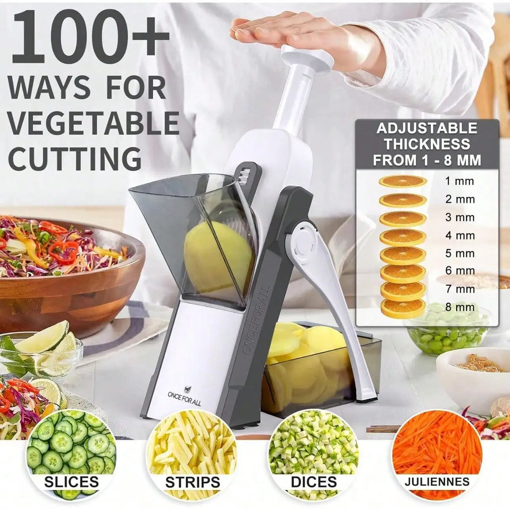 Safe Mandoline Slicer 5 in 1 Vegetable Chopper Food Potato Cutter, Strips Julienne Dicer Adjustable Thickness 0.1-8 mm Kitchen Chopping Artifact Fast Meal Prep