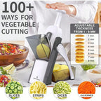 Safe Mandoline Slicer 5 in 1 Vegetable Chopper Food Potato Cutter, Strips Julienne Dicer Adjustable Thickness 0.1-8 mm Kitchen Chopping Artifact Fast Meal Prep