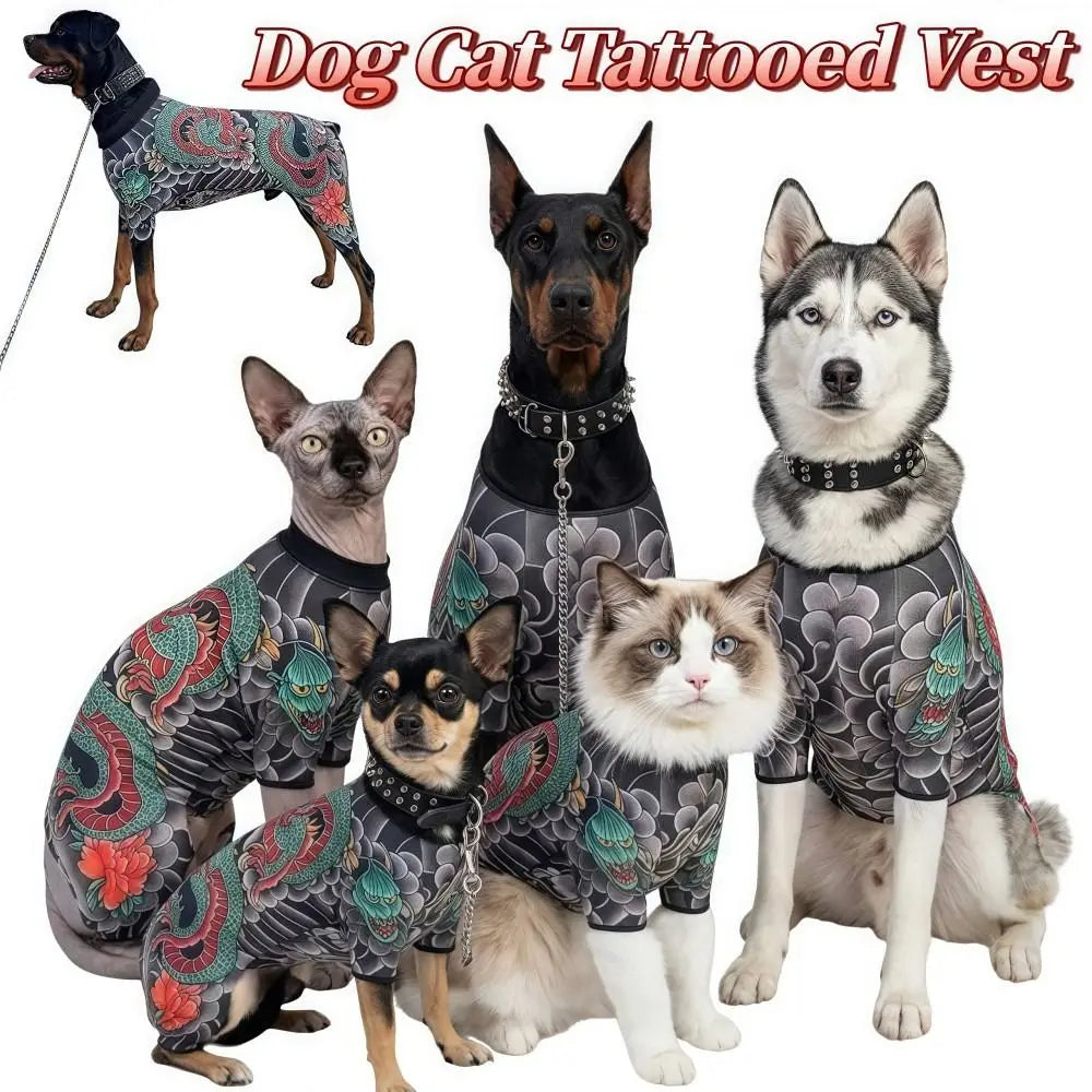 Creativity Four Seasons Dog Cat Tattooed Vest Lifelike Funny Pet Jacket Breathable Cool Pet Clothes For Pet S To 6XL