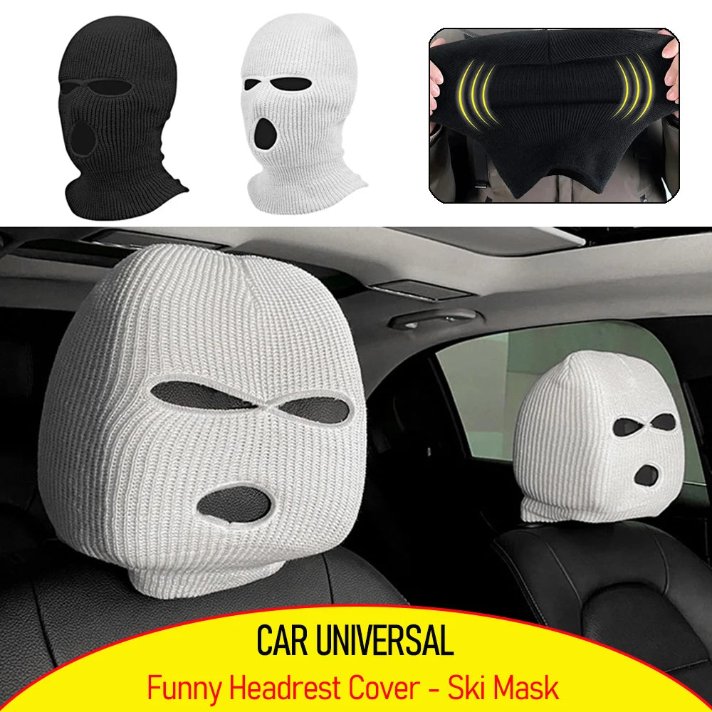Universal Car Headrest Cover Funny Car Seat Face Mask Ski Mask Wrap Protection Vehicle Front Head Rest Protectors Accessories मुख्य तस्बिर