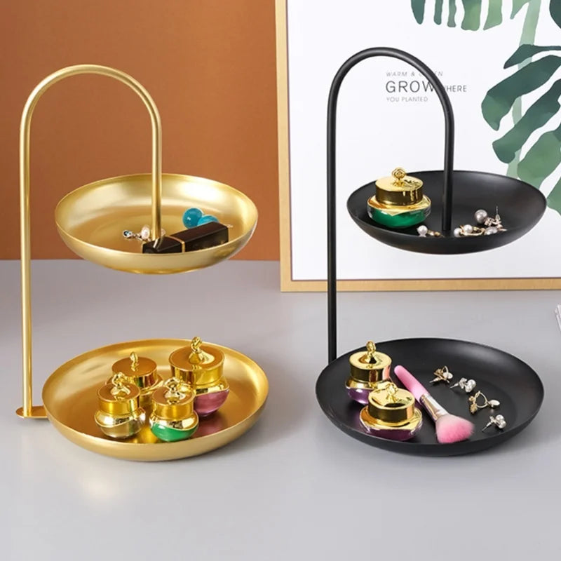 2 Tier Iron Fruit Serving Tray Waterproof Multi Tier Storage Platter For Coffee Table Party