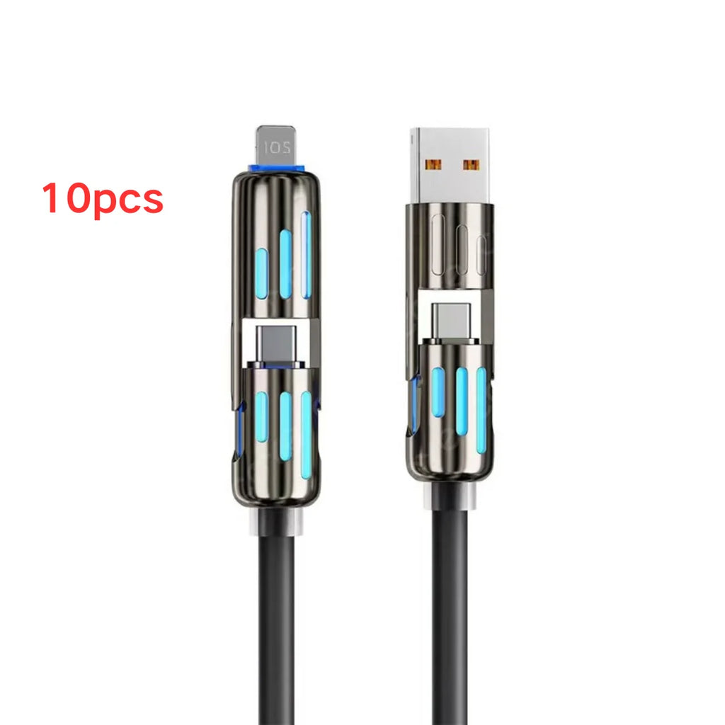 USB、Type C, lightning-Max 240W Fast Charging and Data Sync MFISH 4-in-1 Multi-Function USB Charging Cable for 16/15, iPad