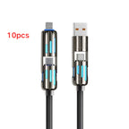 USB、Type C, lightning-Max 240W Fast Charging and Data Sync MFISH 4-in-1 Multi-Function USB Charging Cable for 16/15, iPad