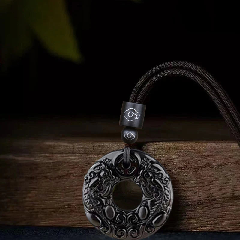 Exquisite Double-sided Carved Jade Safety Buckle Brave Troops Keyring Wealth Transfer Handcrafted Retro Carved Pendant Necklace