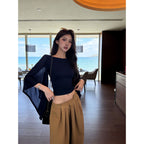 2026 New One-Word Large Neckline T-shirt for Women, Skin-Friendly and Breathable Short Horn Sleeves Fashionable Pure Desire Top for Women