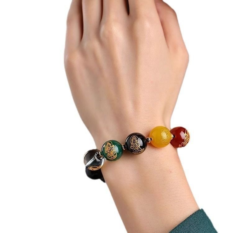 Fidelity Obsidian Five-way God of Wealth Bracelet Birthday Year of the Dragon Men's and Women's Bracelet S925 Silver Accessories Gift
