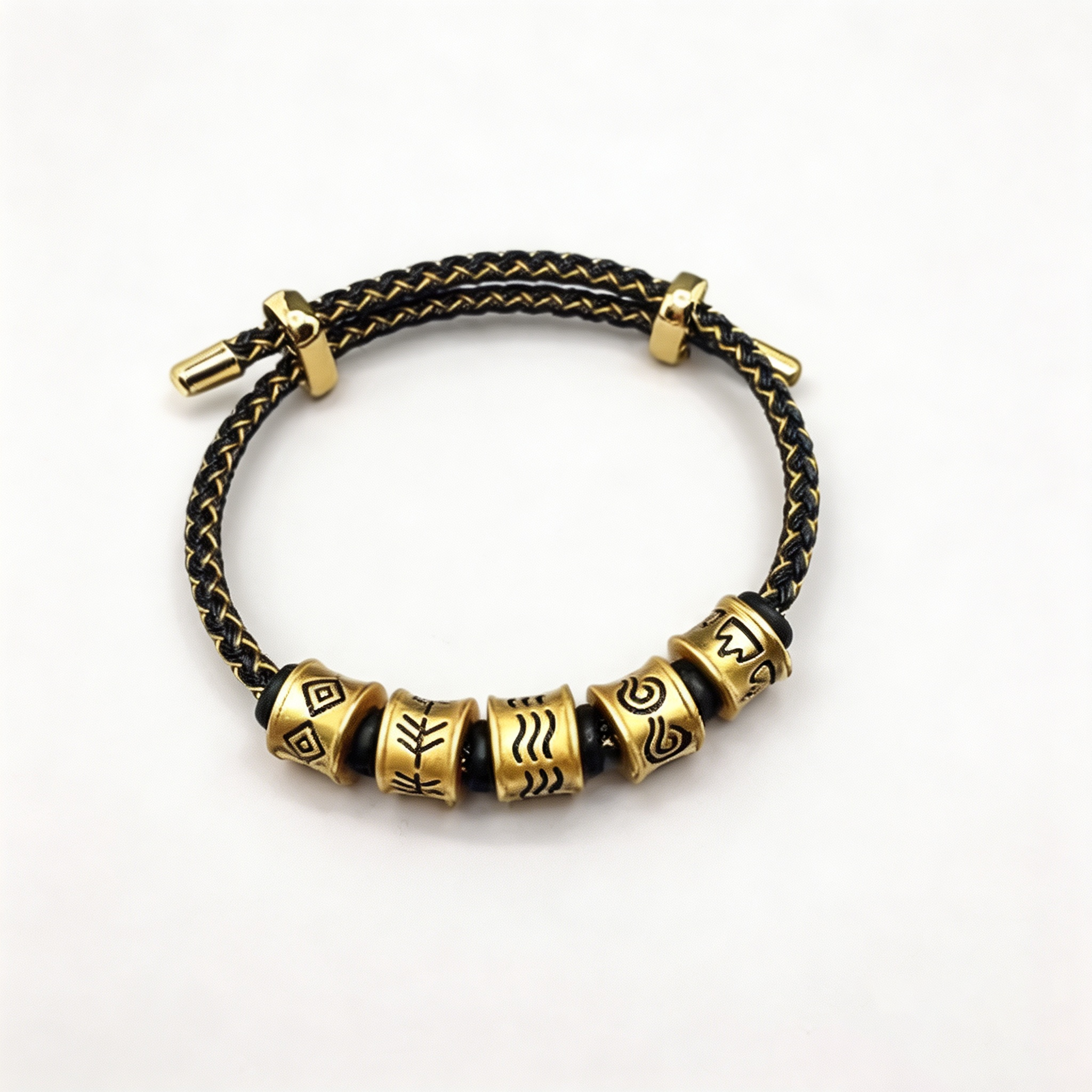 Gold‑Tone & Black‑Tone Beaded Bracelet, Traditional Five‑Element Pattern Fashion Bead Jewellery